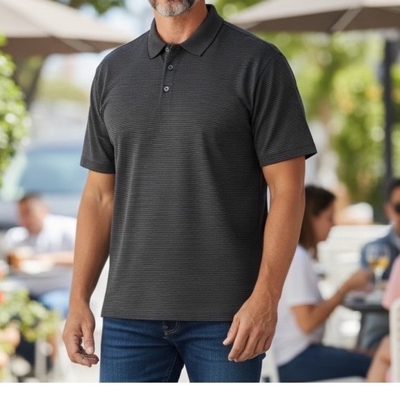 Tommy Bahama Other - Tommy Bahama Mens XL Charcoal Grey Striped Modal Blend Short Sleeve Polo Shirt